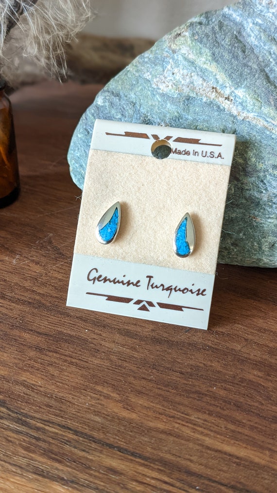 Vintage Navajo Silver Turquoise Stud Earrings - image 3