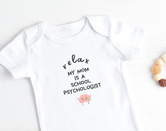 Relax My Mom Is A School Psychologist Baby Short Sleeve Onesie®- School Psych Baby Shower Gift- School Psychologist Baby Gift- Newborn Gift