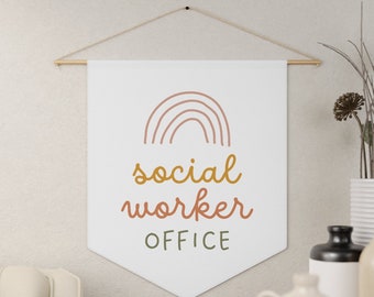 Socialarbetare kontorsbanderoll - skolsocialarbetarrumsdekor skylt - LCSW MSW välkomstskyltar gåvor socialarbetare psykisk hälsa terapeut vimpel