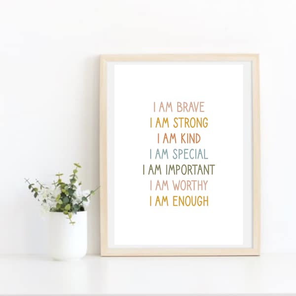 Positive Affirmations Print - School Psychologist Office Decor - School Counselor Office Decor - Teacher Classroom Decor - Instant Download