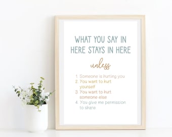 What You Say In Here Stays In Here Print - School Psychologist Office Decor - School Counselor Office Decor - Instant Download
