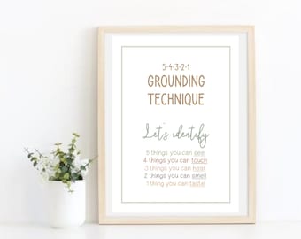 Mindfulness Grounding Technique Print - Mental Health - School Psychologist Office Decor - School Counselor Office Decor - Instant Download