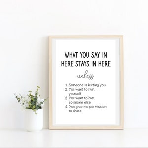 What You Say In Here Stays In Here Print - School Psychologist Office Decor - School Counselor Decor - Therapist Print -Social Worker Office