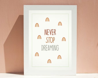 Never Stop Dreaming Print - School Psychologist Office Decor - School Counselor Office Decor - Instant Download