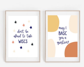 School Psych Test Pun Print Set - Don't Be Afraid To Take WISCS Print - May I BASC You A Question Print - School Psychologist Office Decor
