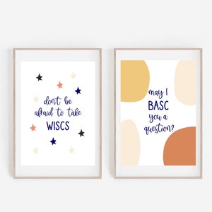 School Psych Test Pun Print Set - Don&#39;t Be Afraid To Take WISCS Print - May I BASC You A Question Print - School Psychologist Office Decor
