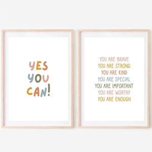 Yes You Can Print Set- Affirmations Print- Teacher Classroom Decor- School Psychologist Counselor Office Decor- Nursery Decor- Kids Playroom