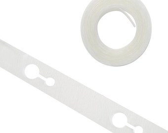 May include: White balloon arch tape with holes for attaching balloons. The tape is rolled up in a circle.