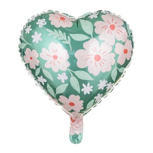 14&quot; Heart with Floral Print - Mylar Foil Balloon, Pink Floral Heart Balloon, Valentines Day Party Decor, Gift for Her, Birthday Decor, Heart