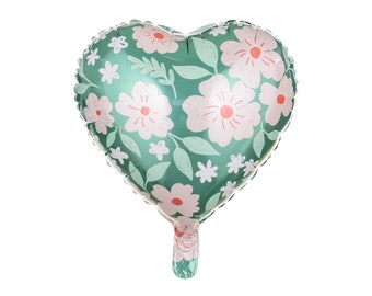 14" Heart with Floral Print - Mylar Foil Balloon, Pink Floral Heart Balloon, Valentines Day Party Decor, Gift for Her, Birthday Decor, Heart
