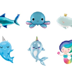 Ocean Animal Jumbo Mylar Balloons | Shark, Octopus, Whale | Sea Animal Foil Balloon | The Big One, 1st Birthday, Baby Shower, Kids Birthday