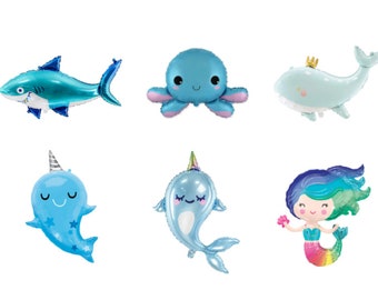 Ocean Animal Jumbo Mylar Balloons | Shark, Octopus, Whale | Sea Animal Foil Balloon | The Big One, 1st Birthday, Baby Shower, Kids Birthday