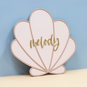 Wooden Seashell Name Sign - Handmade, Hand crafted, Mermaid theme, Birthday Decor, Nursery decor, Custom name sign, Under The Sea
