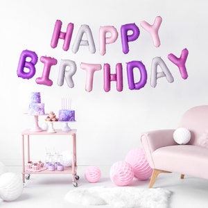 134&quot; x 14&quot; Happy Birthday Pink and Purple Script Balloon - Jumbo Mylar Balloon, Party Decor, Birthday Decor