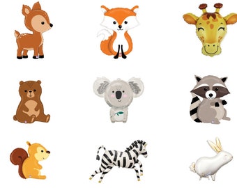 Woodland Forest Animals Mylar Balloon | Fox, Deer, Raccoon | Woodland Baby Shower Animal Balloons | Kids Birthday, Woodland First Birthday
