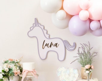 Custom Unicorn Baby Name Sign | 22" x 8.5" Handmade Spray Painted Name Banner| Nursery Room Decor, Baby Shower, Birthday Party Celebration