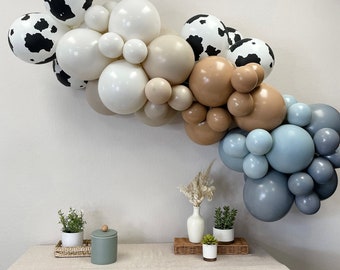 INTERNATIONAL - Dark Beige Blue DIY Double Stuffed Balloon Garland Kit | Vintage Baby Cowboy Balloon Arch, Baby Boy Shower, Photo Decor