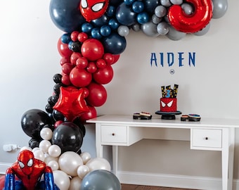 Glossy Blue Ferrari Red  DIY Double Stuffed Balloon Garland Kit | My Hero Spiderman Kid Balloon Arch, Baby Boy Shower, Birthday Photo Decor