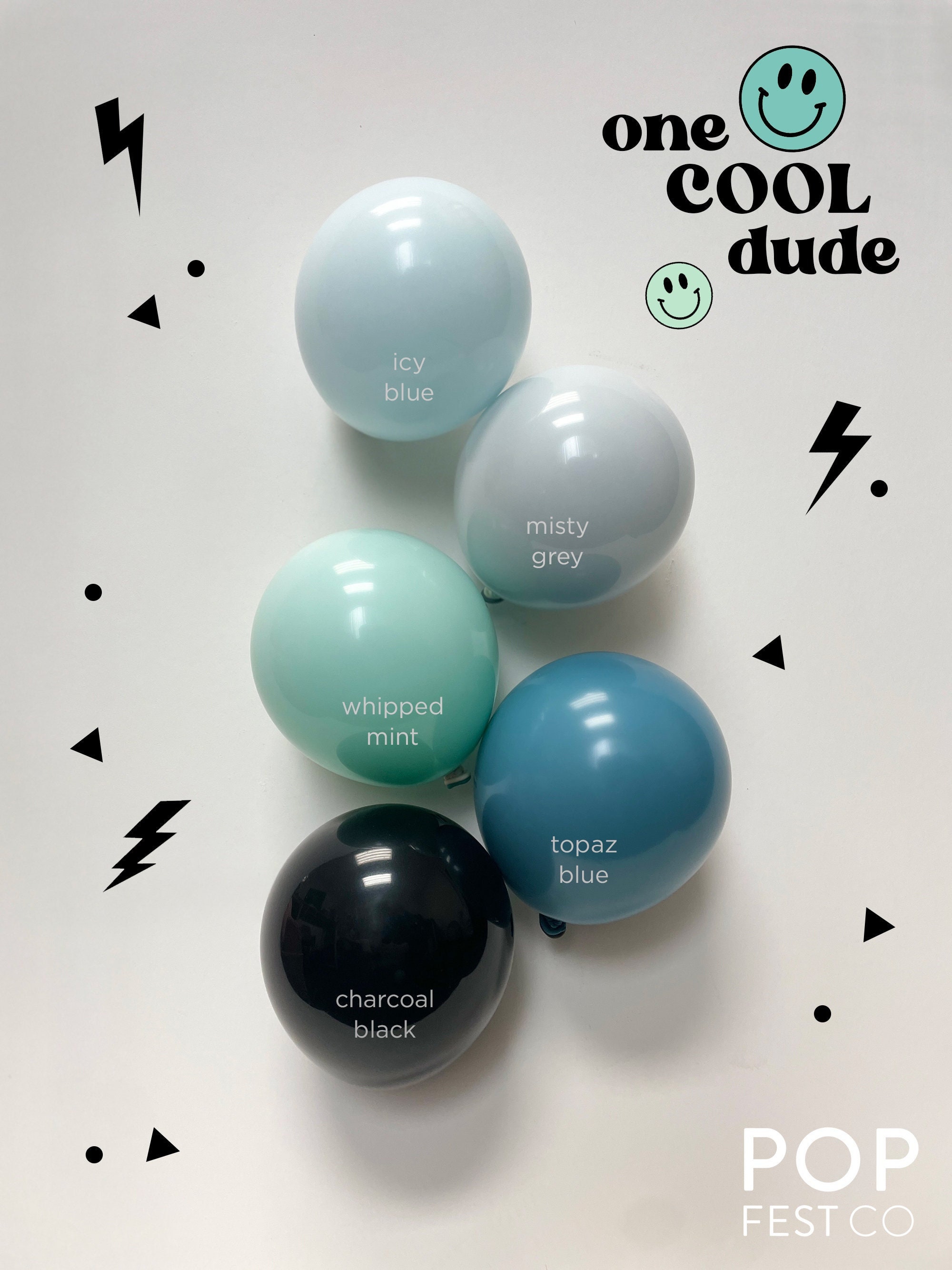 One Cool Dude DIY Double Stuffed Blue Black Balloon Garland Kit | One Happy Dude Smiley Face Balloon Arch, Baby Shower, Birthday Party Decor