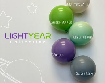 Buzz Infinity and Beyond Green Purple White DIY Double Stuffed Balloon Garland Kit | Birthday Balloon Arch, Baby Boy Shower, Kid Photo Decor