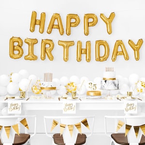 134&quot; x 14&quot; Happy Birthday Gold Script Balloon - Jumbo Mylar Balloon, Party Decor, Birthday Decor