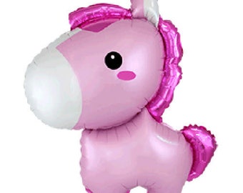 Pink Horse Jumbo Mylar Balloon | Pink Baby Horse Foil Balloon | Wild West Balloon Decor, Barnyard Animals, Cowgirl Theme, Farm Party Animal