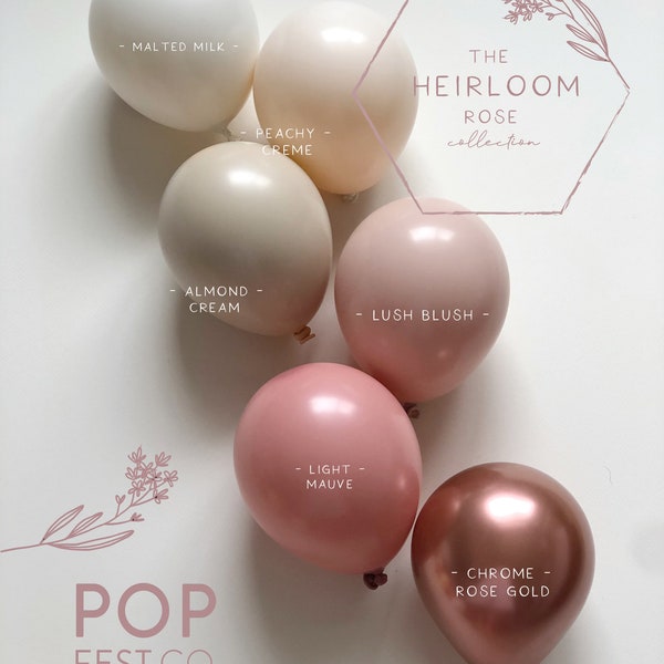 Chrome Rose Gold Blush Pink Series | Individual MATTE Colors Double Stuffed Balloons, Baby Birthday, Bridal Shower, Party Celebration Decor