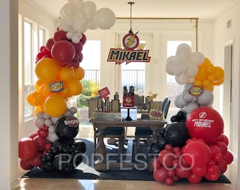 DIY Balloon Garland Arch Kit / Custom High Quality MATTE Colors - Flash Mix, Red, Black and Yellow-Flash Inspired, DC, Comic, Superhero