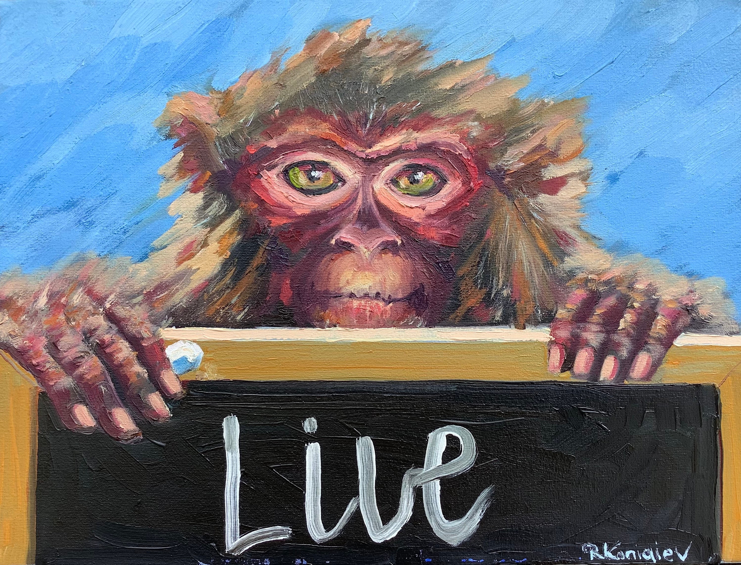 Monkey Oil Painting Original Canvas Monkey Chimp Oil Portrait Etsy
