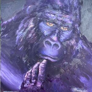 Gorilla On Canvas Monkey Original Oil Painting Animal On Canvas Textured Painting Monkey Portrait Home Cafe Wall Decor Gift For Him Or Her