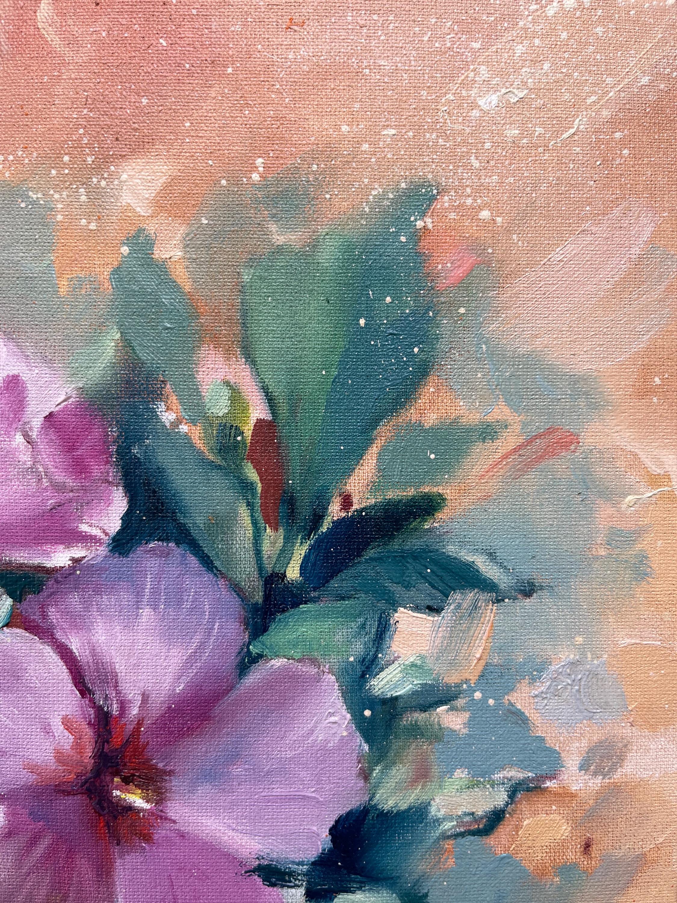 ハイビスカスの油絵 キャンバスに描かれたオリジナル 16インチ×16