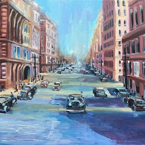 New York painting on canvas Original Vintage oil painting Old New York City Original wall art NY landscape Home cafe decor Gift for friends