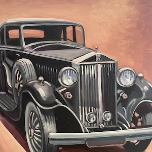 Abstract Car Original Oil Painting On Canvas Vintage Car Art Deco Oil Painting  Art Gift For Him  Handmade Home Wall Decor
