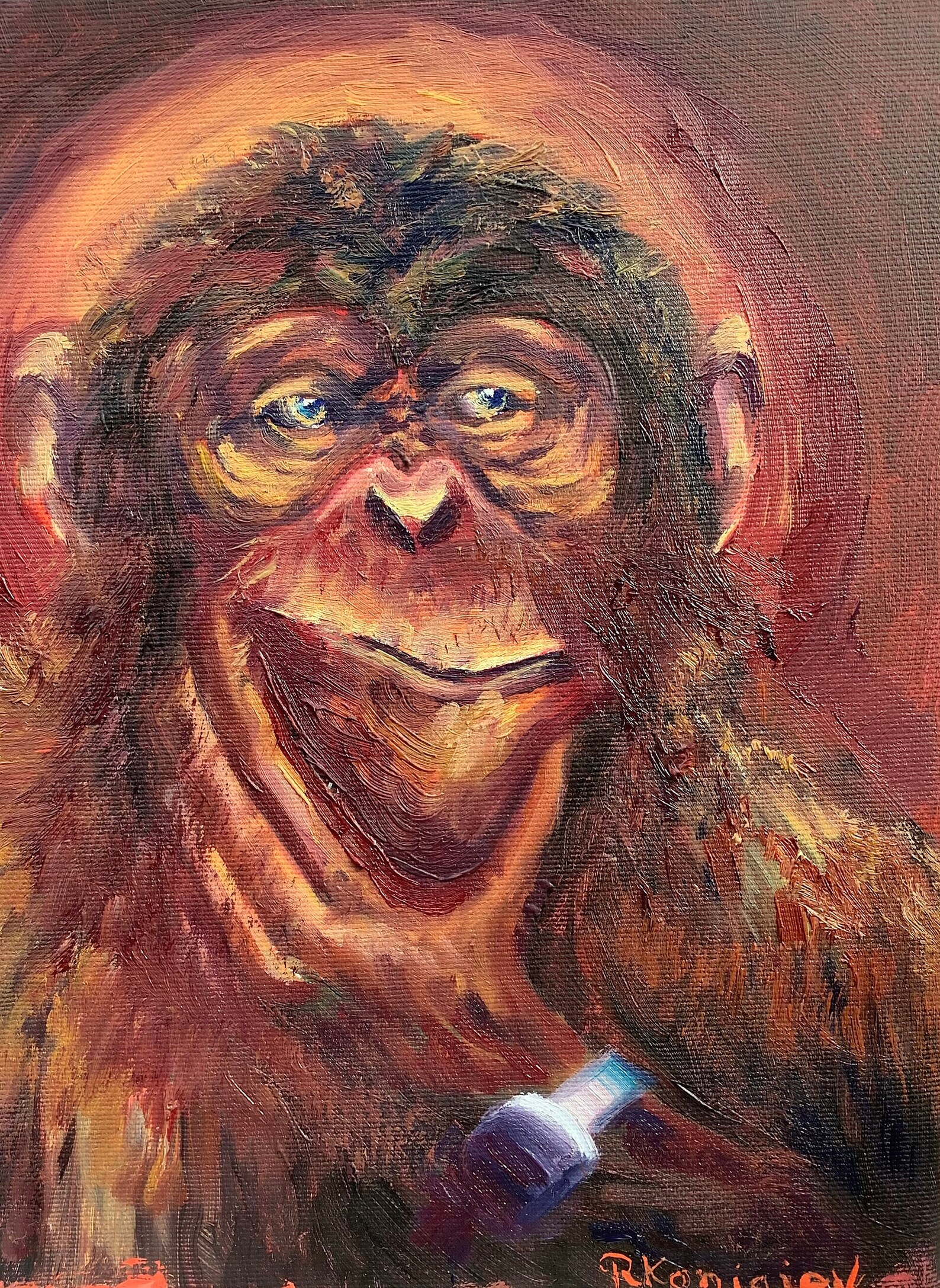 Monkey oil painting original Animal portrait Monkey on canvas Etsy