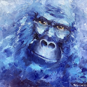 Gorilla On Canvas Monkey Original Abstract Oil Painting Animal Canvas Textured Painting Monkey Portrait Home Cafe Wall Decor Gift For Him
