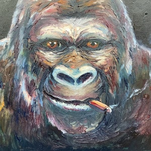 Monkey Oil Painting Original On Canvas Gorilla Oil Portrait Gorilla Wall Art Animal Painting Handmade Home Cafe Decor Gift for Him