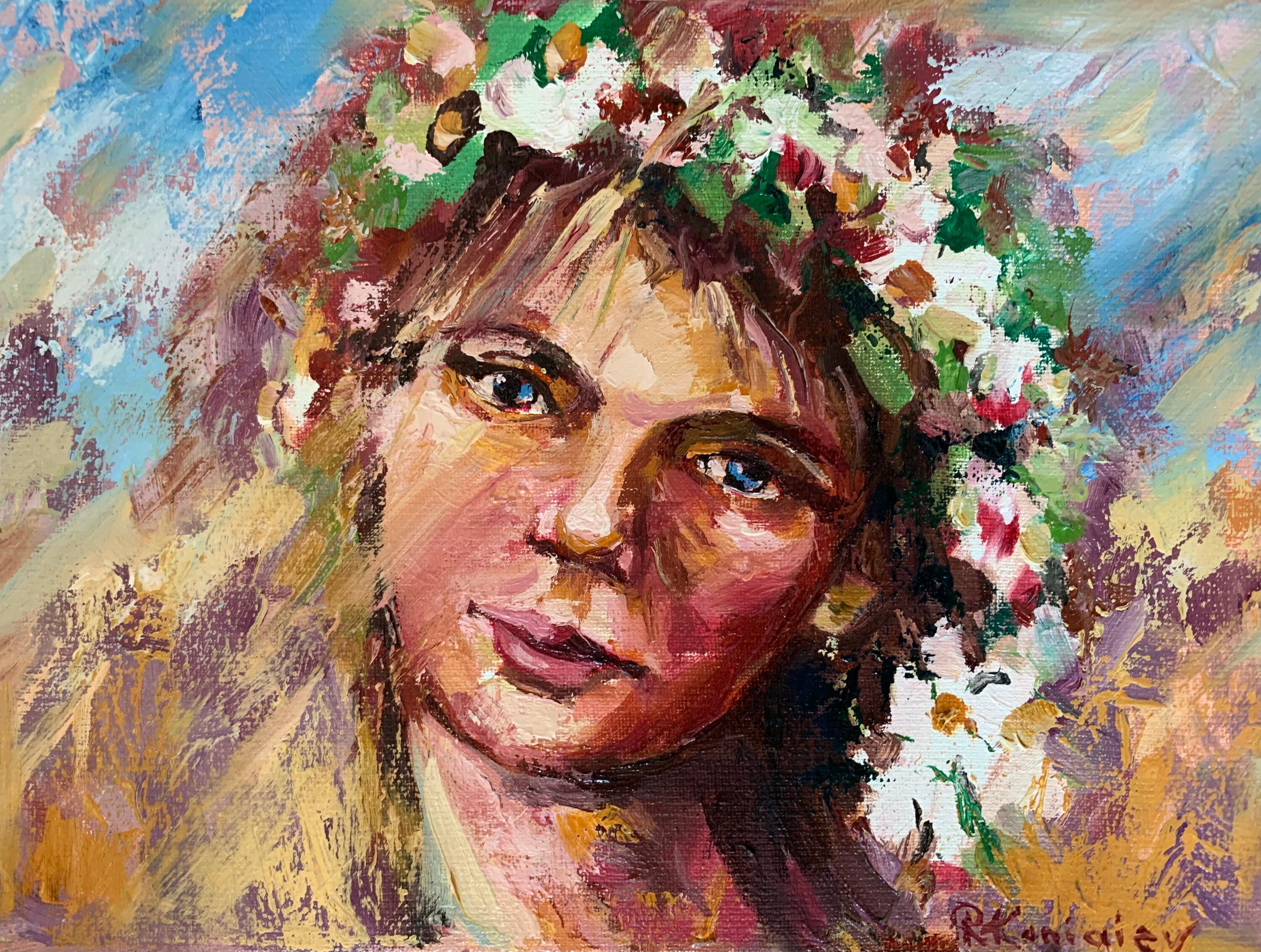 Ukrainian Girl Portrait Oil Painting on Canvas Summer Flowers Etsy
