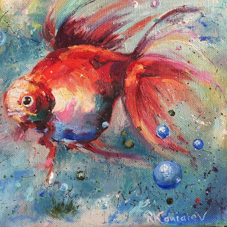 Portrait Painting on Canvas, Warrior Girl Sisters Goldfish 16x20