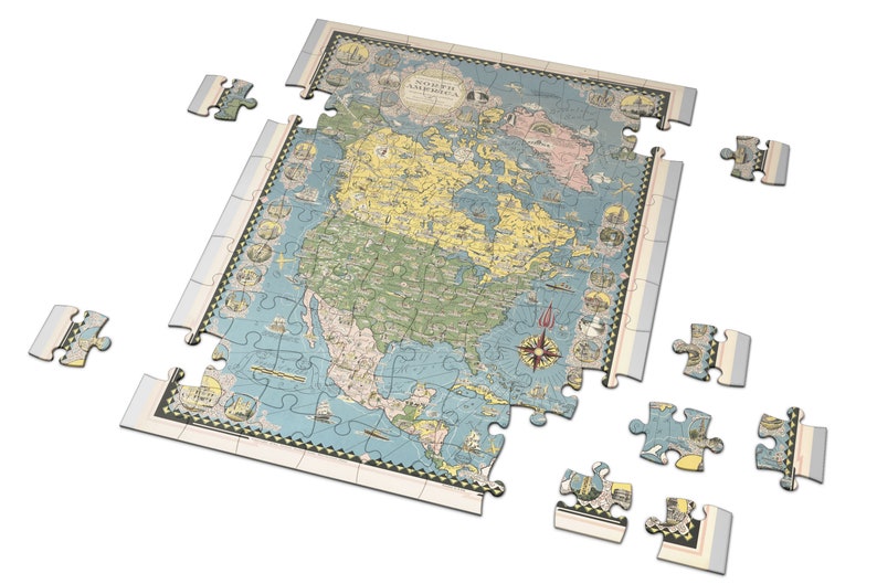 Pictorial Map of North America Jigsaw Puzzle 252 or 500 Pieces Vintage