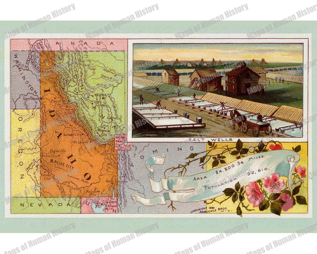 Illustrated Map of Idaho 1890 Digital Print Historic Digital Download ...