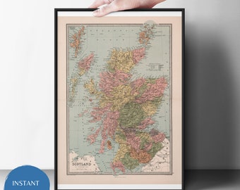 Old Scotland Atlas Digital Map Print | Digital Download | Educational Classroom Decor | Wall Art