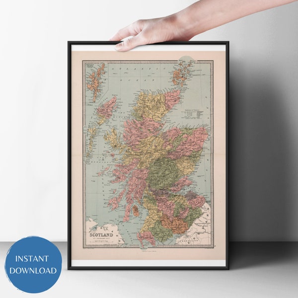 Old Scotland Atlas Digital Map Print | Digital Download | Educational Classroom Decor | Wall Art