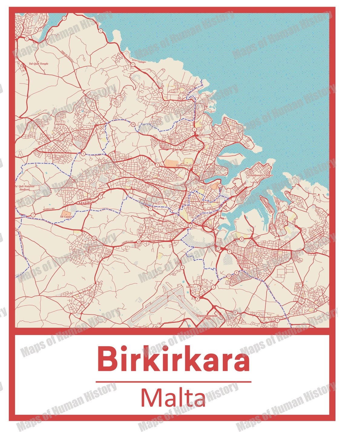 Retro Birkirkara Malta Street Map Poster en Etsy Nederland
