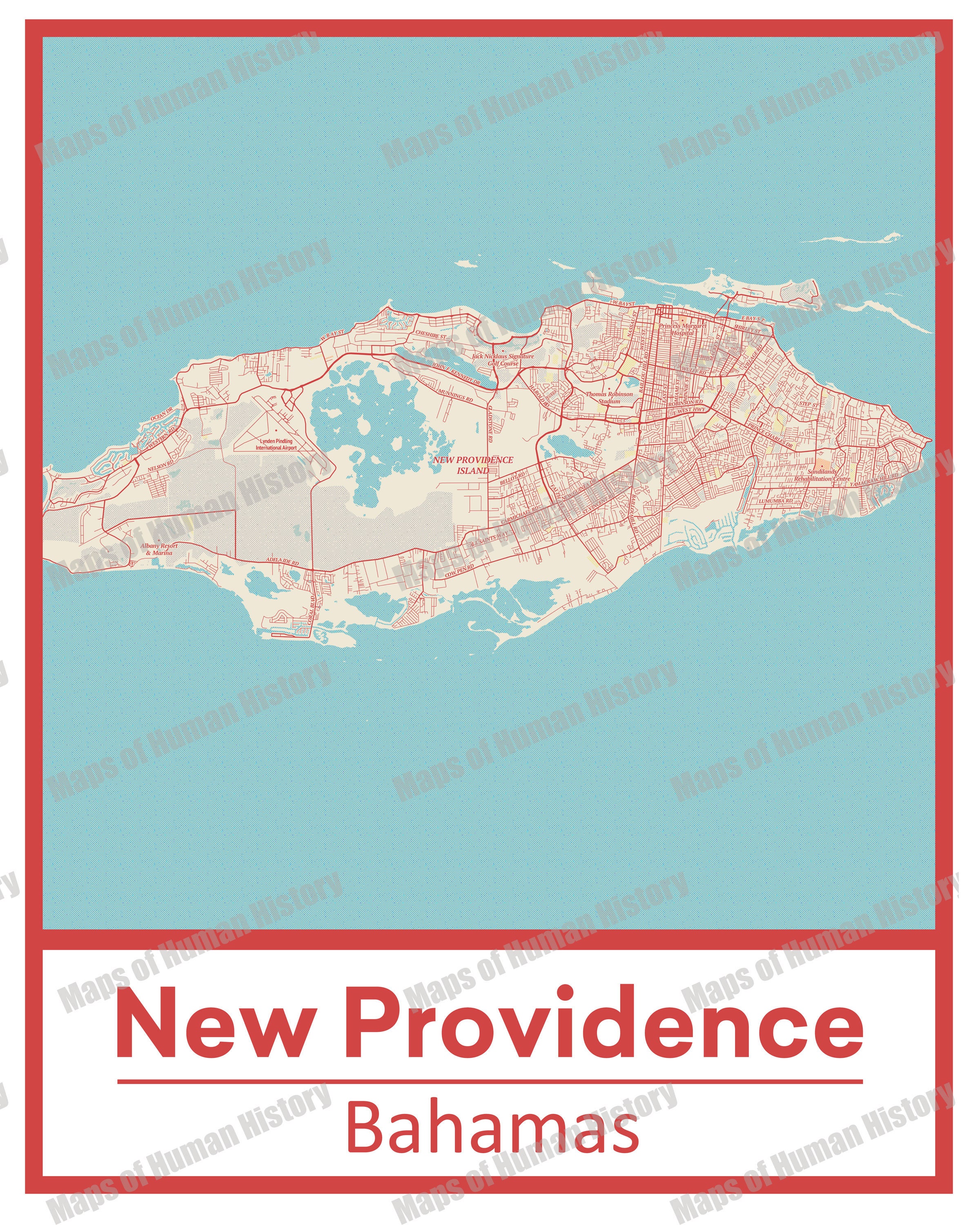 Retro New Providence Island Bahamas Street Map Poster & Etsy 日本