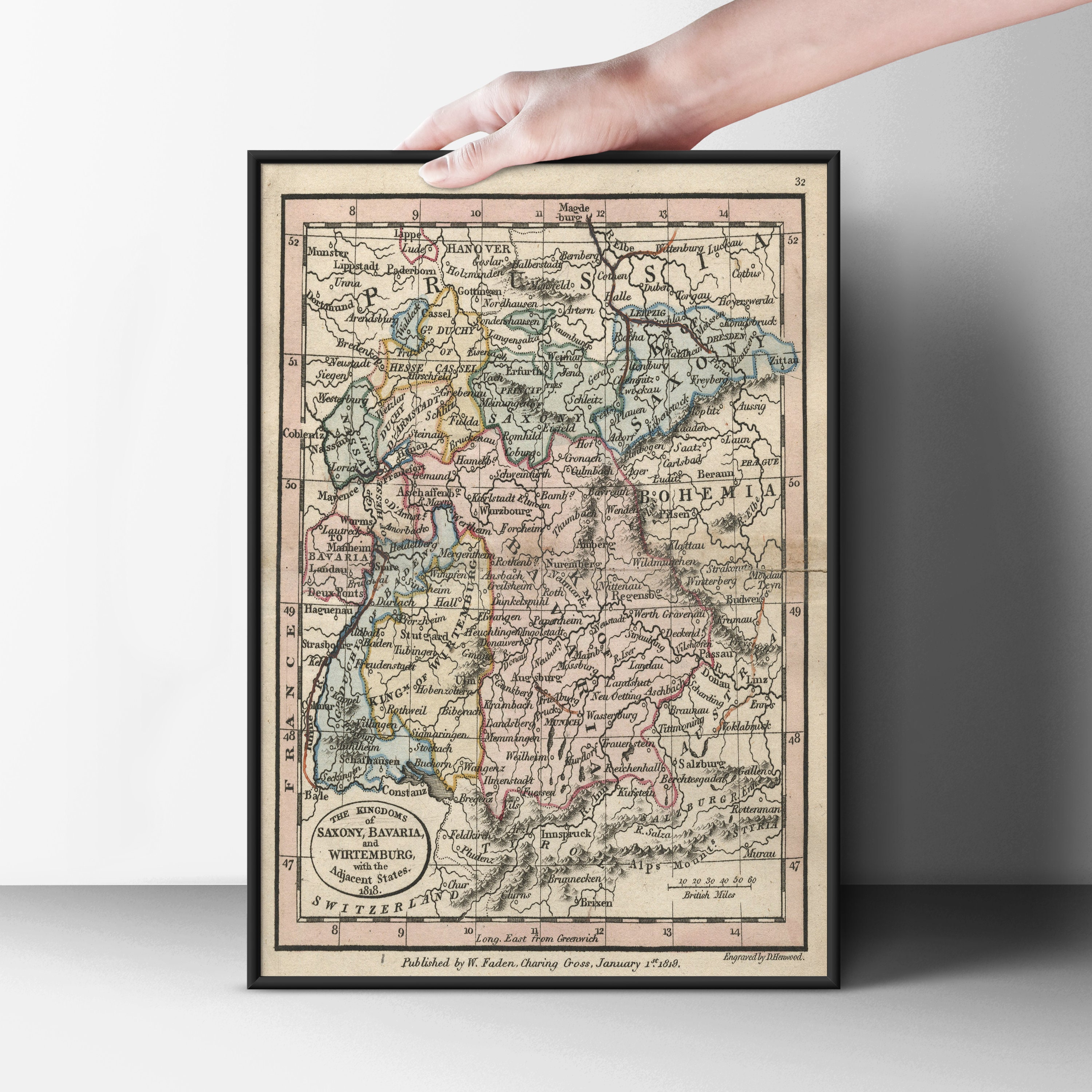 Kingdom of Saxony Germany Map Print World Atlas 1819 Print Etsy