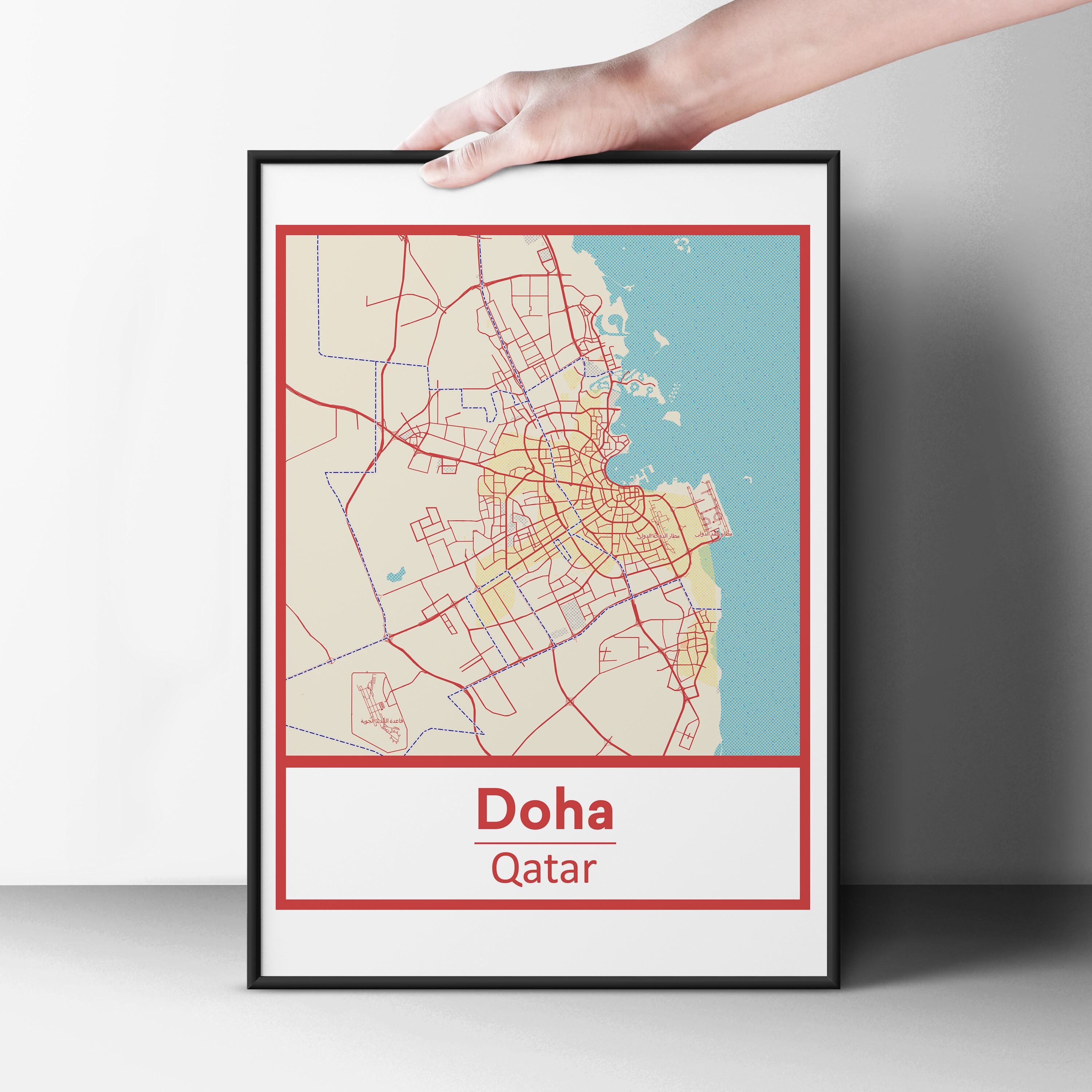 Qatar Map With Streets Retro Doha Qatar Street Map Poster & Canvas Print Options | Etsy Australia