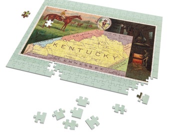 Vintage Kentucky Jigsaw Puzzle (252 Pieces) | Historic Map & Illustration (1890) | Illustrated Maps of USA | 11x14in