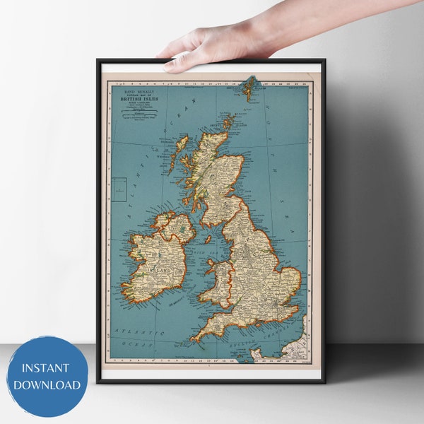 Popular British Isles Atlas Digital Map Print | Digital Download | Educational Classroom Decor | Wall Art