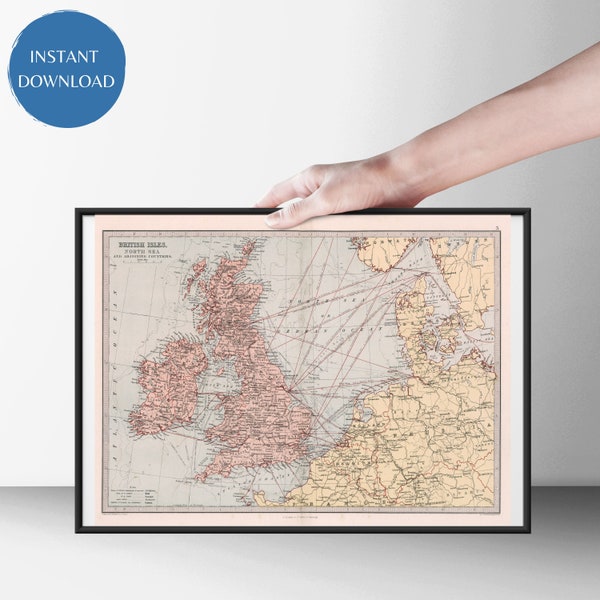 Old British Isles Atlas Digital Map Print | England, Ireland, Wales, Scotland |Digital Download | Educational Classroom Decor | Wall Art