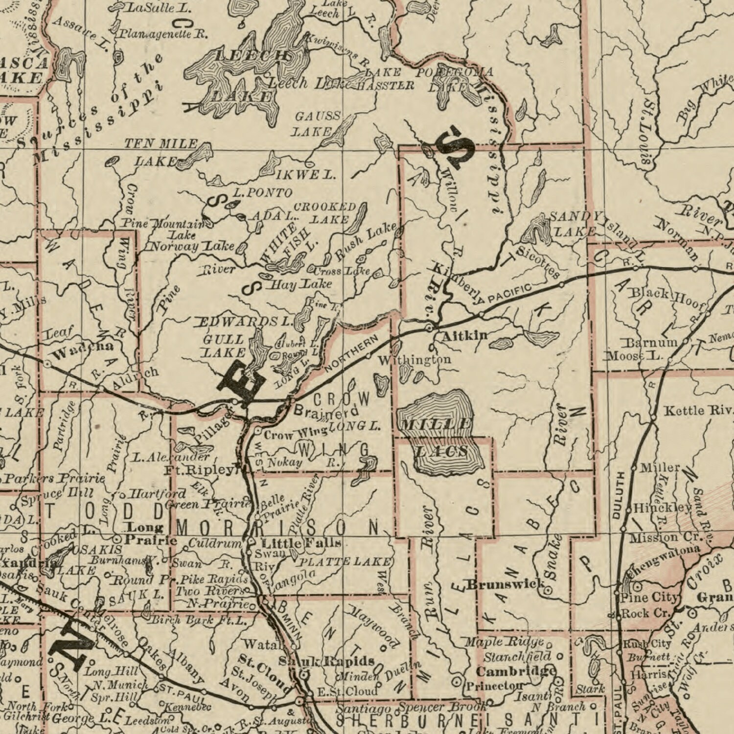 Old Minnesota Map Print United States Atlas 1878 Print Etsy